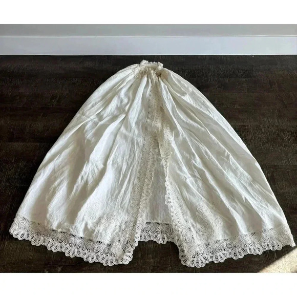 Vintage Baby Crib Cotton Embroidery Long Covering Curtain Lace and Eyelet Detail - Picture 1 of 12